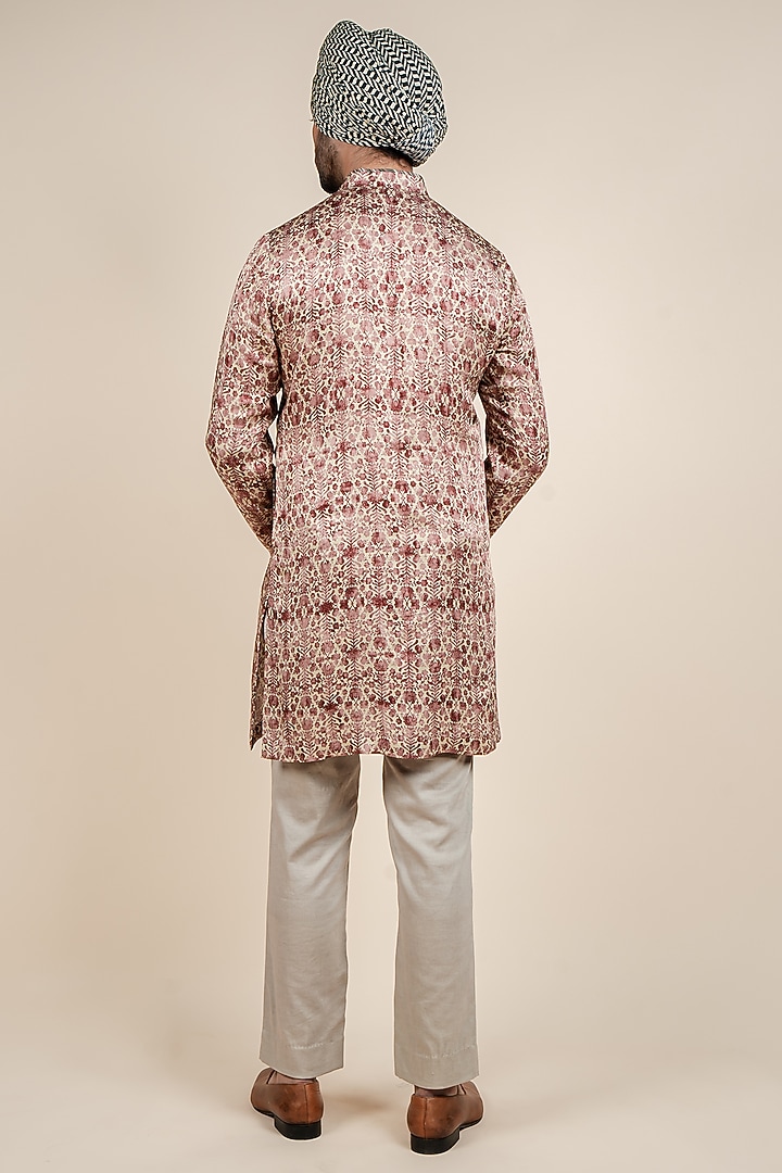 Light Beige Linen Satin Printed Kurta by JJV.Kapurthala By JJ Valaya Men at Pernia's Pop Up Shop