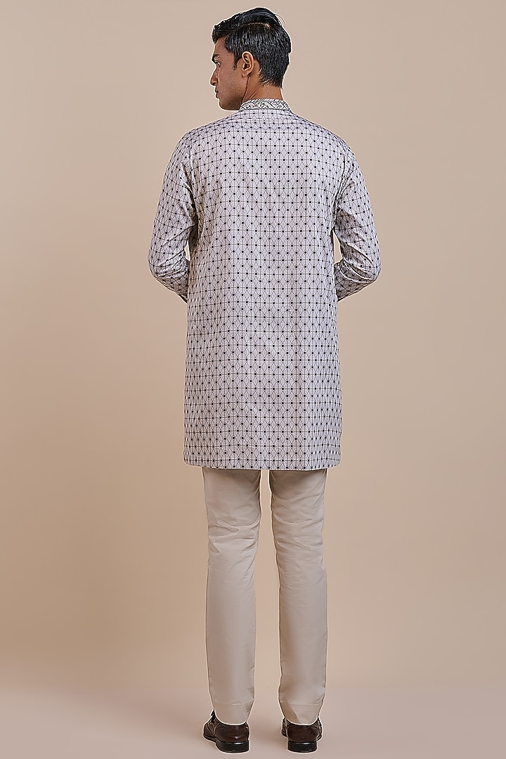 Ivory Giza Cotton Printed Short Kurta by JJV.Kapurthala By JJ Valaya Men at Pernia's Pop Up Shop