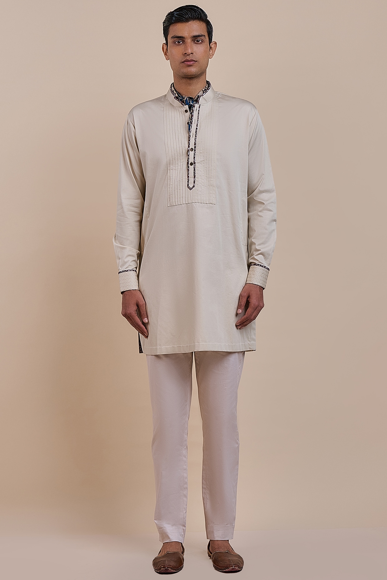 JJV.Kapurthala By JJ Valaya Pearl Ivory Giza Cotton Thread Embroidered Kurta