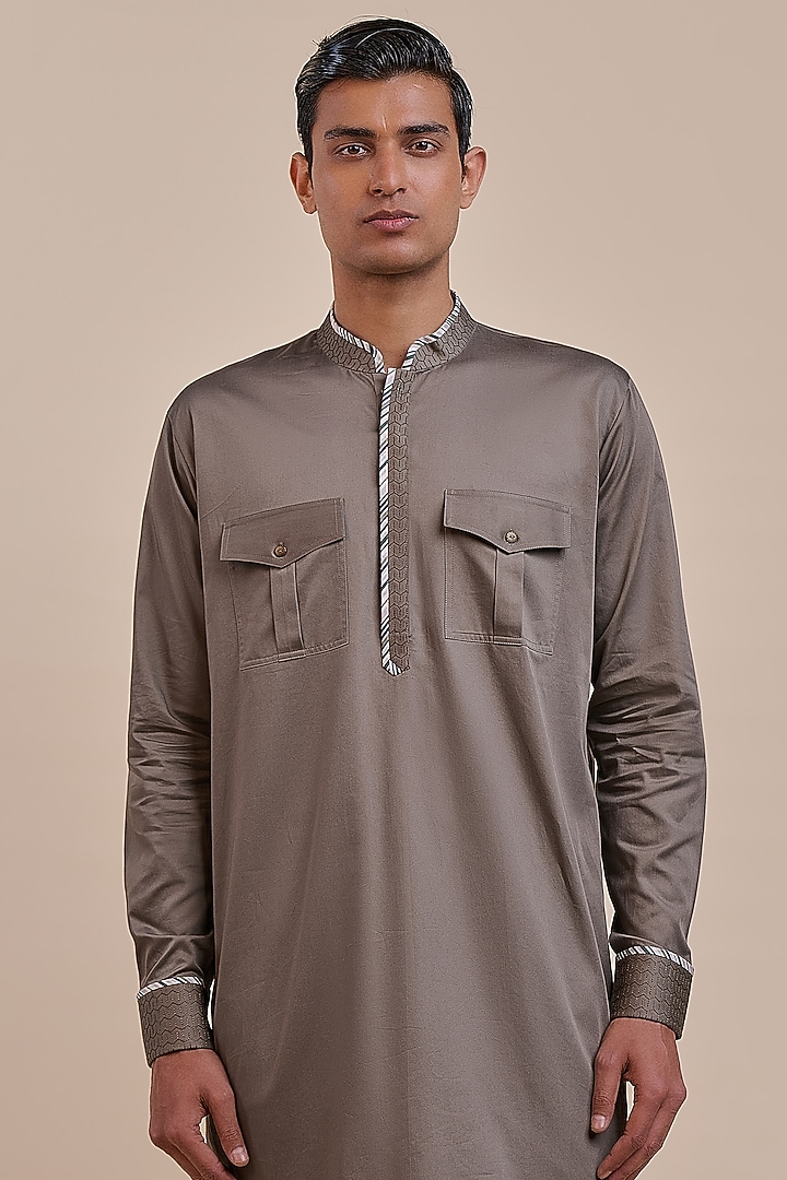Ash Brown Cotton Kurta by JJV.Kapurthala By JJ Valaya Men at Pernia's Pop Up Shop