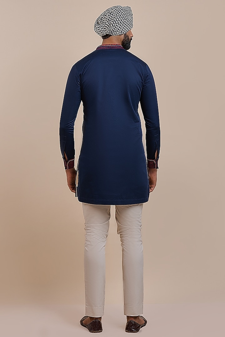 Deep Navy Blue Cotton Kurta by JJV.Kapurthala By JJ Valaya Men at Pernia's Pop Up Shop