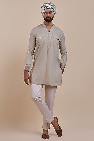 Ivory Linen Kurta by JJV.Kapurthala By JJ Valaya Men