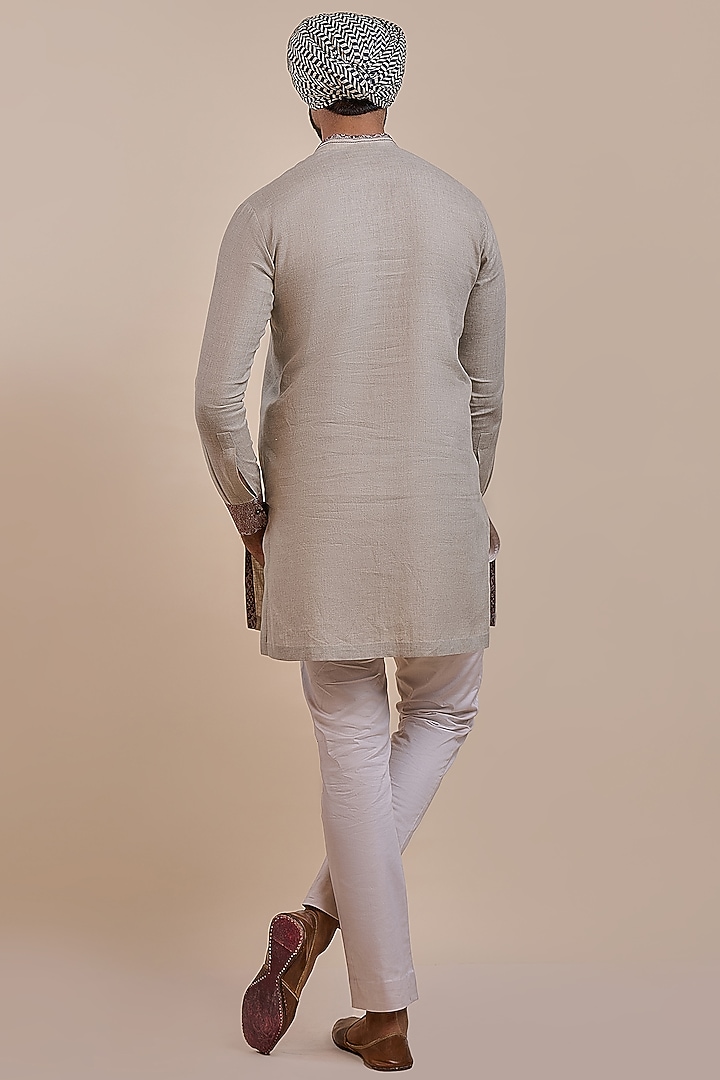 Ivory Linen Kurta by JJV.Kapurthala By JJ Valaya Men at Pernia's Pop Up Shop