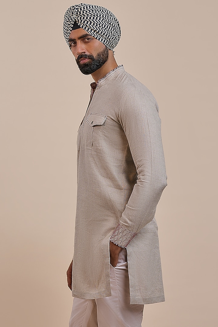 Ivory Linen Kurta by JJV.Kapurthala By JJ Valaya Men at Pernia's Pop Up Shop