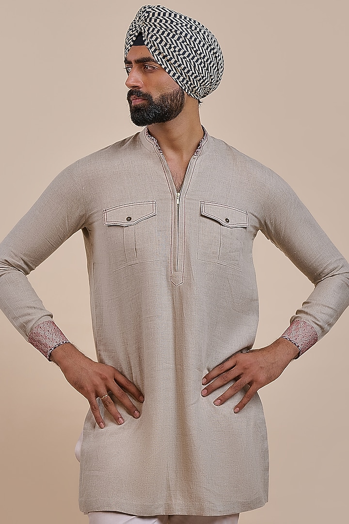 Ivory Linen Kurta by JJV.Kapurthala By JJ Valaya Men at Pernia's Pop Up Shop