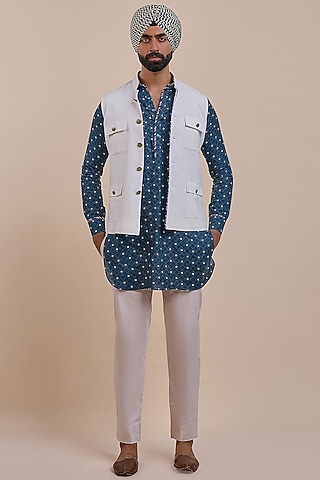 Ivory Linen Nehru Jacket by JJV.Kapurthala By JJ Valaya Men