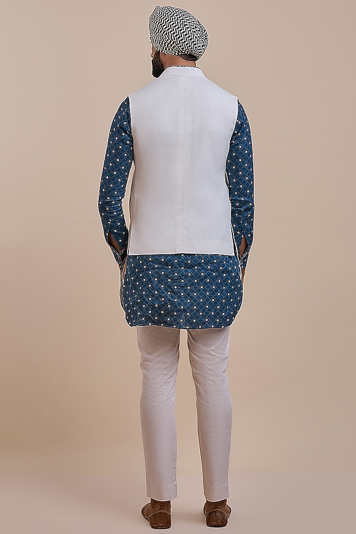 Ivory Linen Nehru Jacket by JJV.Kapurthala By JJ Valaya Men at Pernia's Pop Up Shop