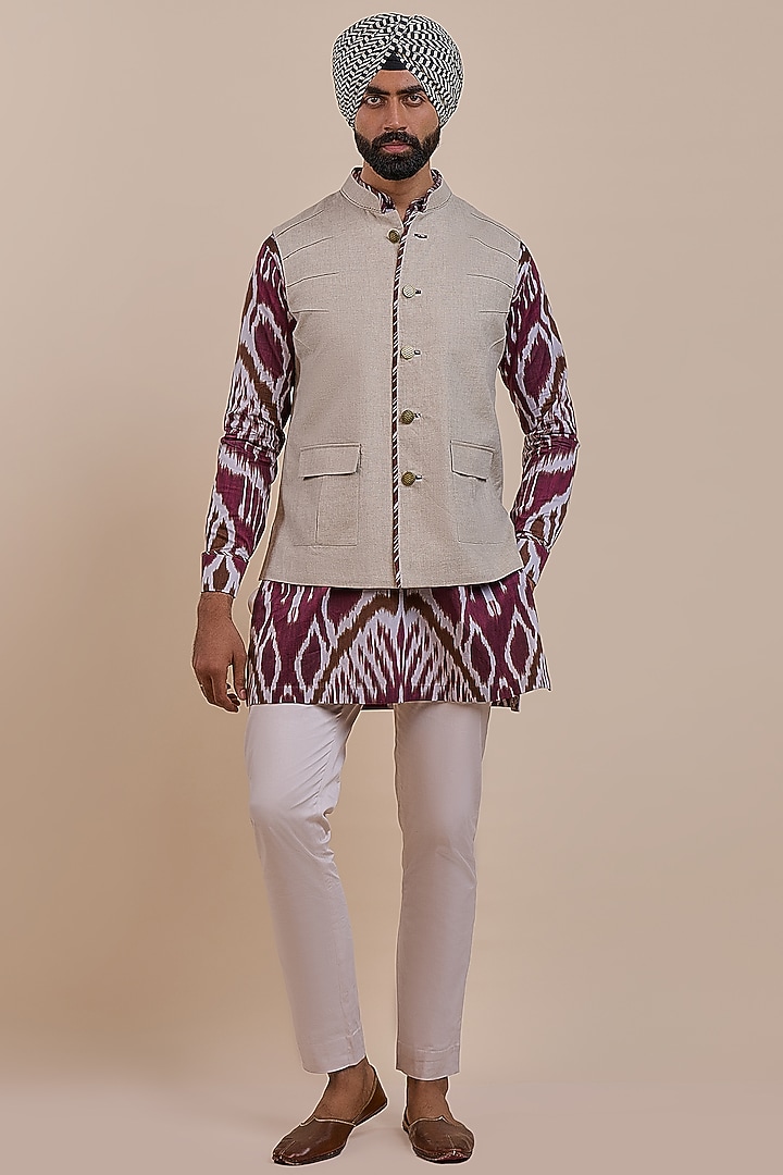 Slate Pearl Linen Nehru Jacket by JJV.Kapurthala By JJ Valaya Men at Pernia's Pop Up Shop