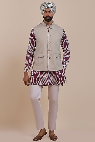 Slate Pearl Linen Nehru Jacket by JJV.Kapurthala By JJ Valaya Men