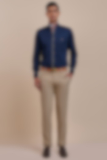 Navy Blue Cotton Wedding Shirt by JJV.Kapurthala By JJ Valaya Men at Pernia's Pop Up Shop