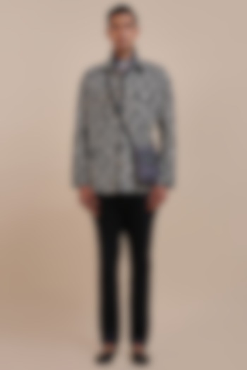 Black & Ivory Cotton Printed Wedding Shirt by JJV.Kapurthala By JJ Valaya Men at Pernia's Pop Up Shop