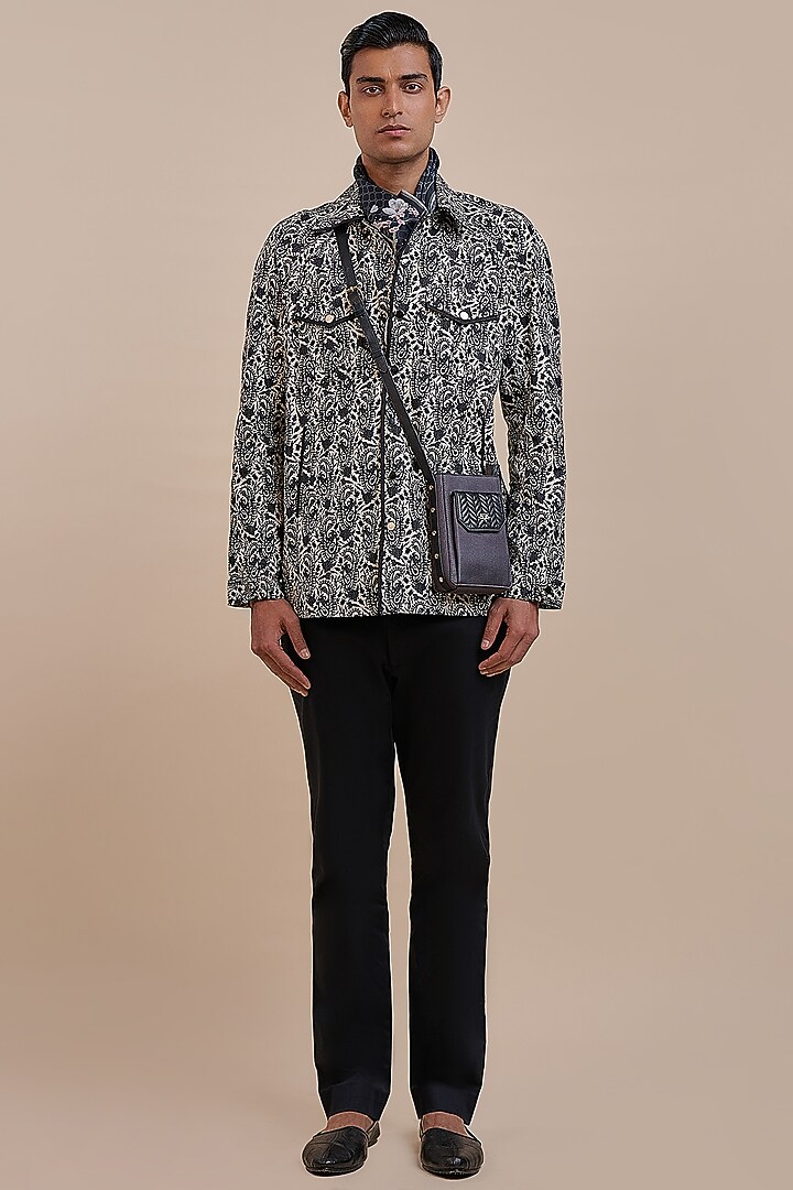 Black & Ivory Cotton Printed Wedding Shirt by JJV.Kapurthala By JJ Valaya Men at Pernia's Pop Up Shop