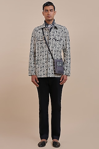 Black & Ivory Cotton Printed Shirt by JJV.Kapurthala By JJ Valaya Men