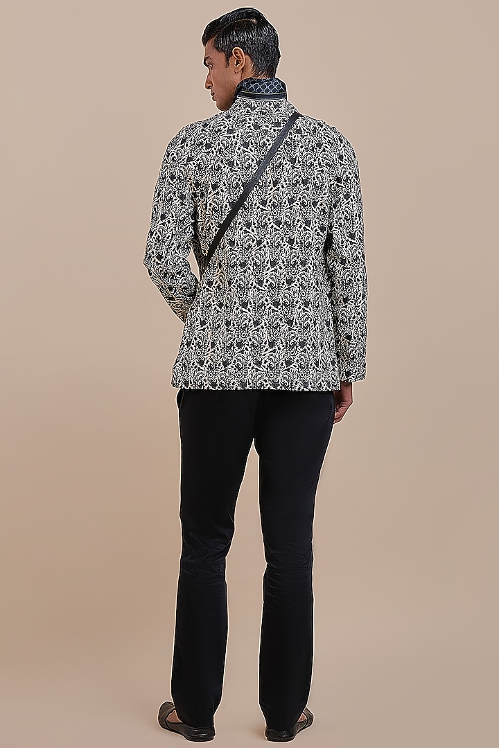 Black & Ivory Cotton Printed Wedding Shirt by JJV.Kapurthala By JJ Valaya Men at Pernia's Pop Up Shop