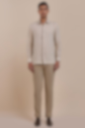 Cream Ivory Linen Printed Wedding Shirt by JJV.Kapurthala By JJ Valaya Men at Pernia's Pop Up Shop