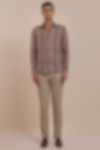 Rust Red Linen Printed Wedding Shirt by JJV.Kapurthala By JJ Valaya Men at Pernia's Pop Up Shop