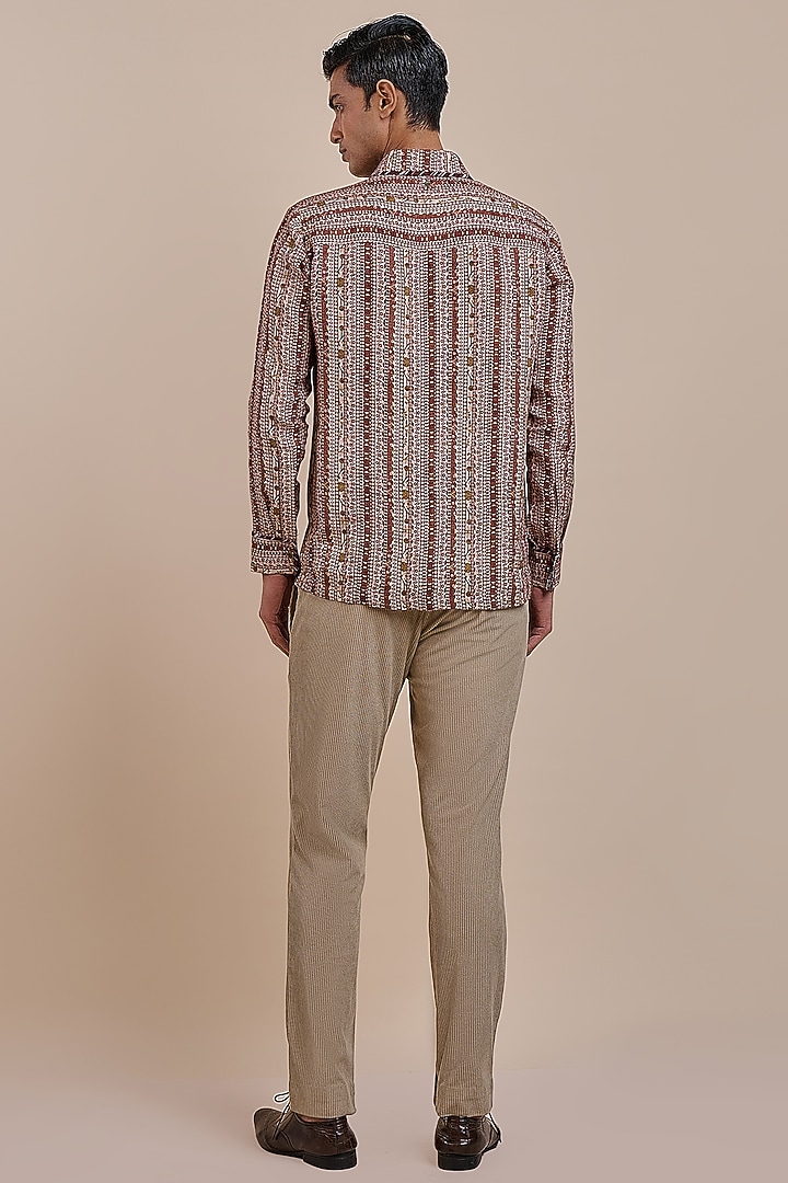 Rust Red Linen Printed Wedding Shirt by JJV.Kapurthala By JJ Valaya Men at Pernia's Pop Up Shop