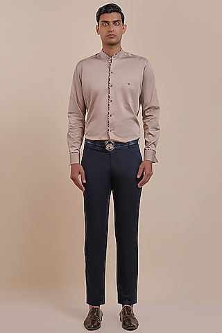 Warm Beige Cotton Shirt by JJV.Kapurthala By JJ Valaya Men