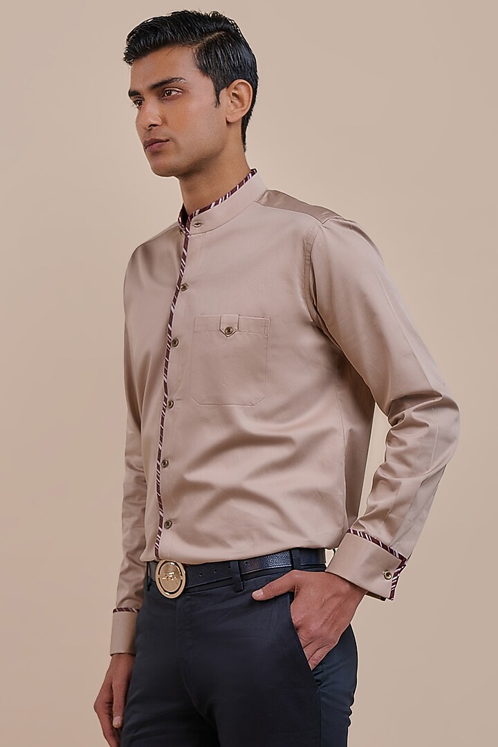 Warm Beige Cotton Wedding Shirt by JJV.Kapurthala By JJ Valaya Men at Pernia's Pop Up Shop