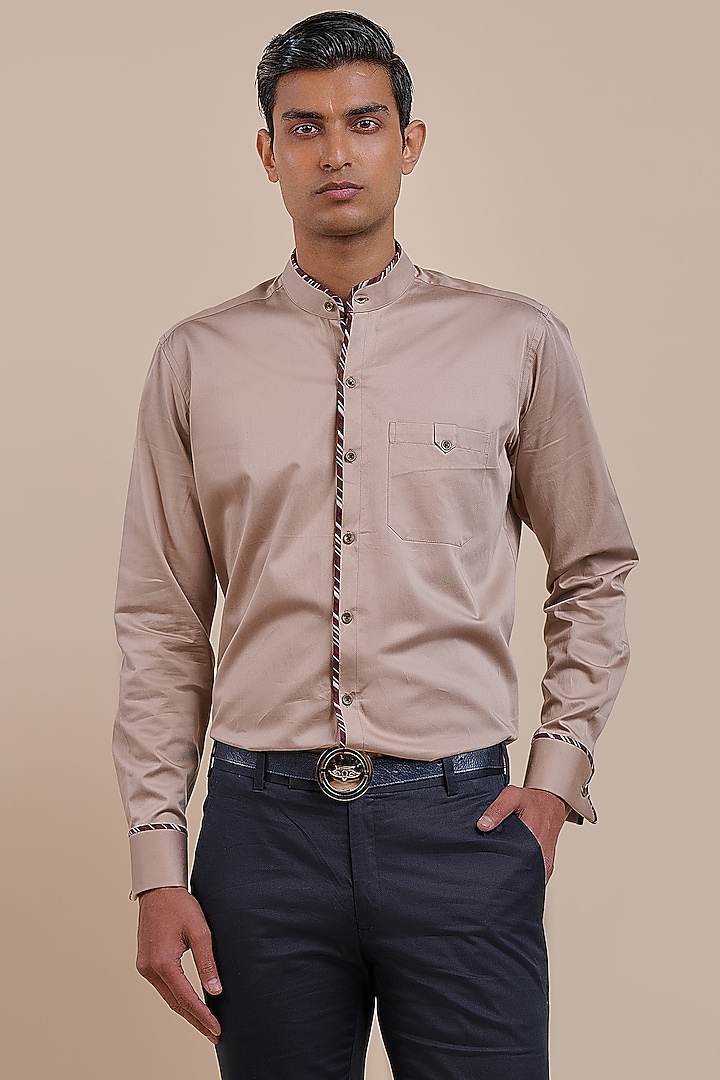 Warm Beige Cotton Wedding Shirt by JJV.Kapurthala By JJ Valaya Men at Pernia's Pop Up Shop