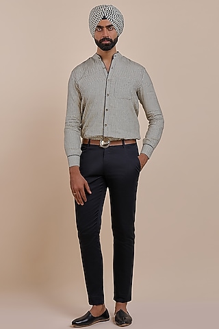 Black & Ivory Linen Shirt by JJV.Kapurthala By JJ Valaya Men