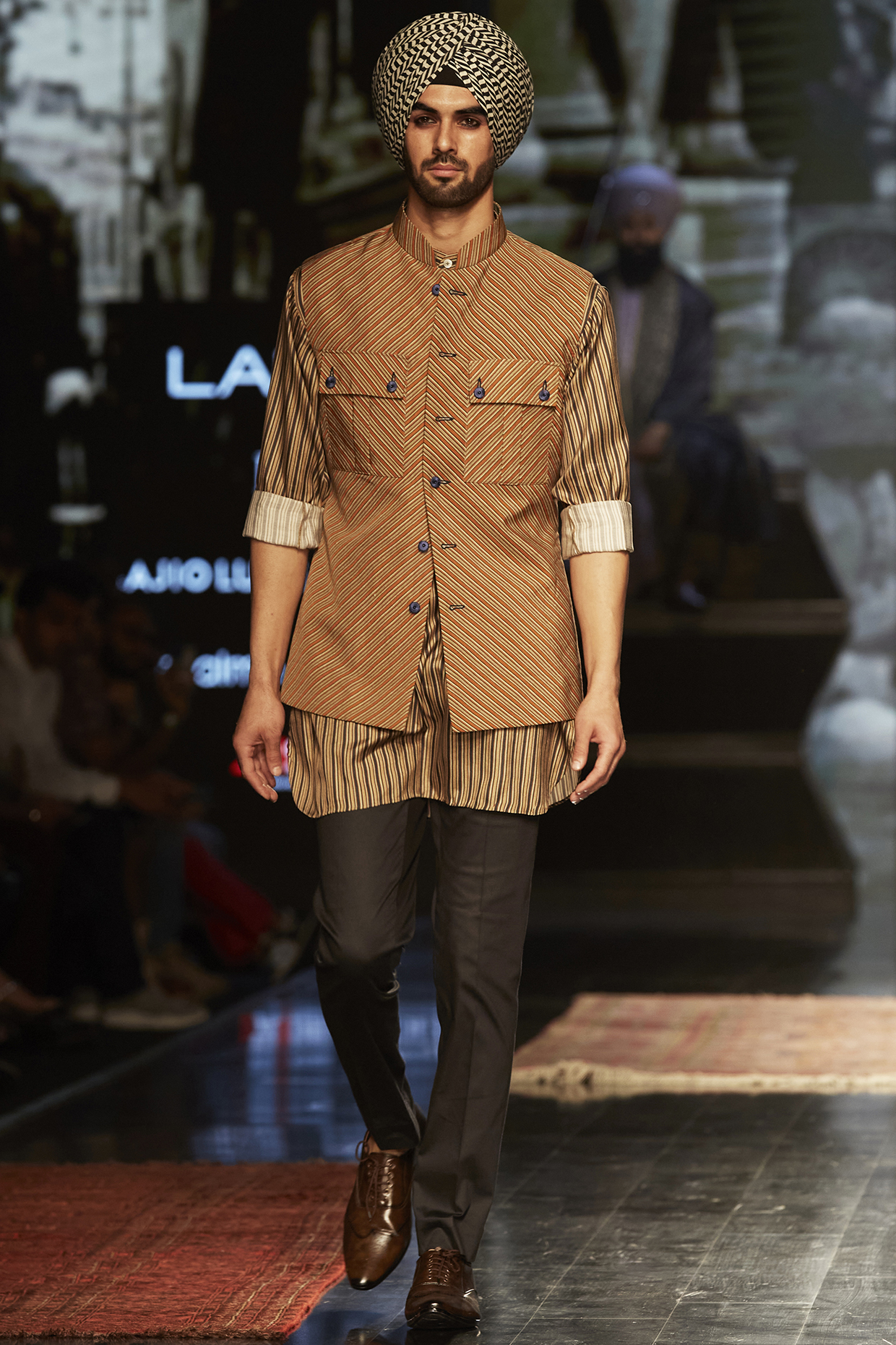 Multi-Colored Cotton Linen Stripes Printed Nehru Jacket by JJV.Kapurthala By JJ Valaya Men at Pernia's Pop Up Shop