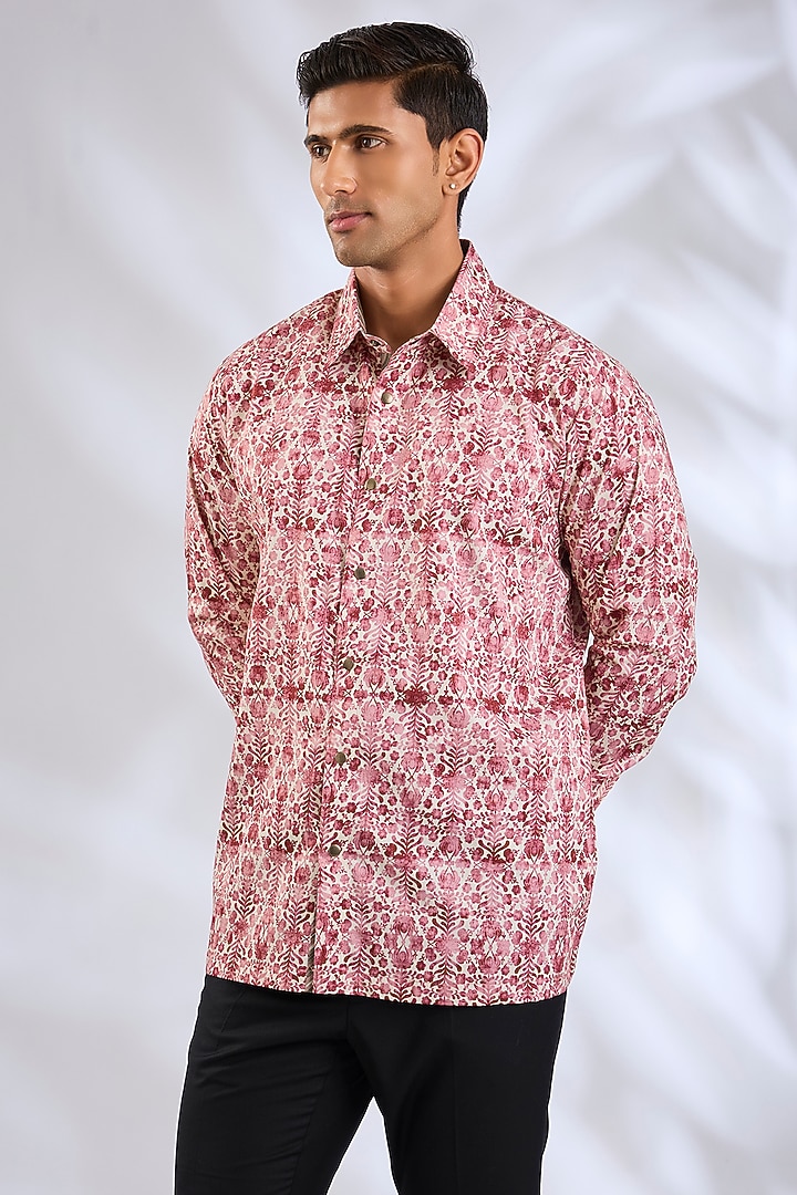 Rust Pink Giza Cotton Digital Printed Party Wear Shirt by JJV.Kapurthala By JJ Valaya Men at Pernia's Pop Up Shop