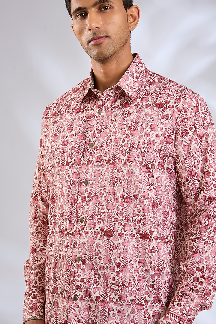 Rust Pink Giza Cotton Digital Printed Party Wear Shirt by JJV.Kapurthala By JJ Valaya Men at Pernia's Pop Up Shop