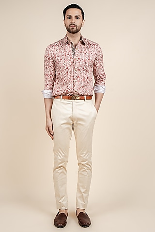 Rust Pink Giza Cotton Digital Printed Shirt by JJV.Kapurthala By JJ Valaya Men