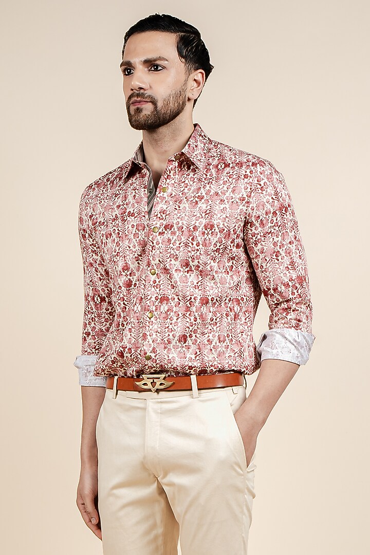 Rust Pink Giza Cotton Digital Printed Party Wear Shirt by JJV.Kapurthala By JJ Valaya Men at Pernia's Pop Up Shop
