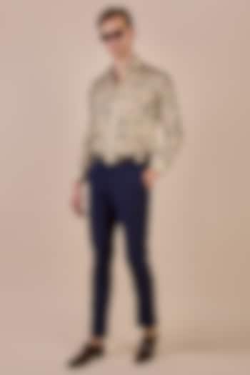 Ivory Giza Cotton Floral Printed Party Wear Shirt by JJV.Kapurthala By JJ Valaya Men at Pernia's Pop Up Shop