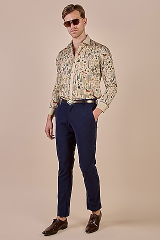 Ivory Giza Cotton Floral Printed Shirt by JJV.Kapurthala By JJ Valaya Men