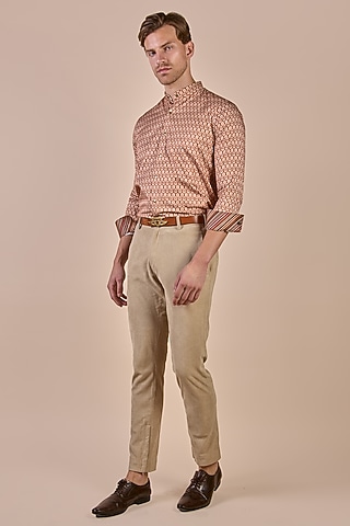Rust Orange Giza Cotton Boota Printed Shirt by JJV.Kapurthala By JJ Valaya Men