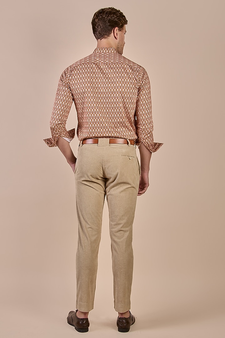 Rust Orange Giza Cotton Boota Printed Wedding Shirt by JJV.Kapurthala By JJ Valaya Men at Pernia's Pop Up Shop