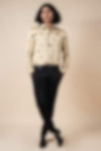 Creme Cotton Satin Linen Fauna Digital Printed Wedding Shirt by JJV.Kapurthala By JJ Valaya Men at Pernia's Pop Up Shop