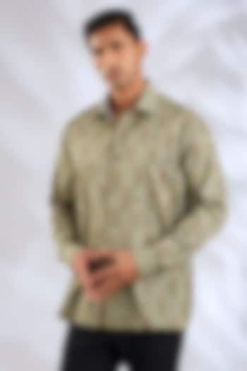 Sage Green Giza Cotton Digital Printed Party Wear Shirt by JJV.Kapurthala By JJ Valaya Men at Pernia's Pop Up Shop