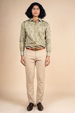 Sage Green Giza Cotton Digital Printed Shirt by JJV.Kapurthala By JJ Valaya Men