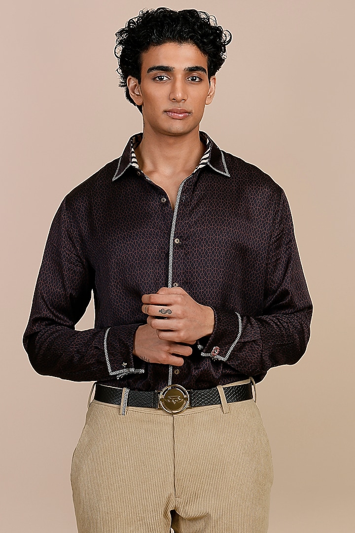 Violet Cotton Satin Linen Wedding Shirt by JJV.Kapurthala By JJ Valaya Men at Pernia's Pop Up Shop