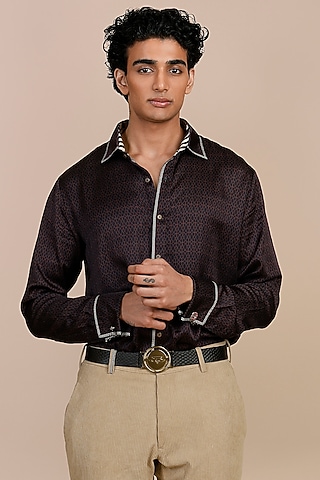 Violet Cotton Satin Linen Shirt by JJV.Kapurthala By JJ Valaya Men