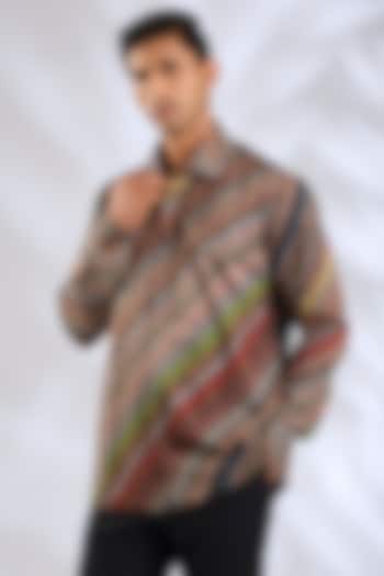 Multi-Colored Giza Cotton Stripe Printed Party Wear Shirt by JJV.Kapurthala By JJ Valaya Men at Pernia's Pop Up Shop