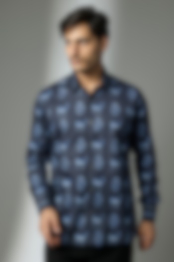 Navy Blue Giza Cotton Party Wear Shirt by JJV.Kapurthala By JJ Valaya Men at Pernia's Pop Up Shop