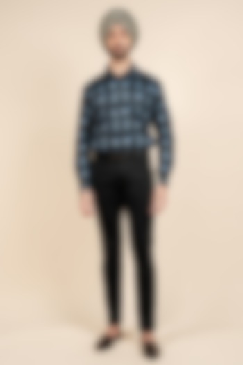 Navy Blue Giza Cotton Party Wear Shirt by JJV.Kapurthala By JJ Valaya Men at Pernia's Pop Up Shop