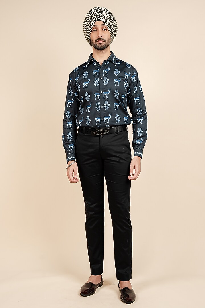 Navy Blue Giza Cotton Party Wear Shirt by JJV.Kapurthala By JJ Valaya Men at Pernia's Pop Up Shop