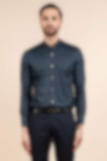 Midnight Blue Giza Cotton Party Wear Shirt by JJV.Kapurthala By JJ Valaya Men at Pernia's Pop Up Shop