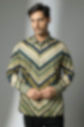 Beige Giza Cotton Striped Party Wear Shirt by JJV.Kapurthala By JJ Valaya Men at Pernia's Pop Up Shop