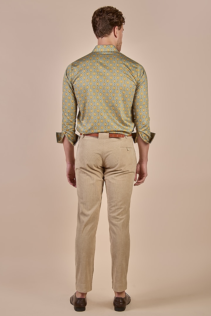 Green Giza Cotton Boota Printed Wedding Shirt by JJV.Kapurthala By JJ Valaya Men at Pernia's Pop Up Shop