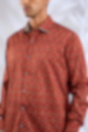 Crimson Red Giza Cotton Boota Printed Wedding Shirt by JJV.Kapurthala By JJ Valaya Men at Pernia's Pop Up Shop