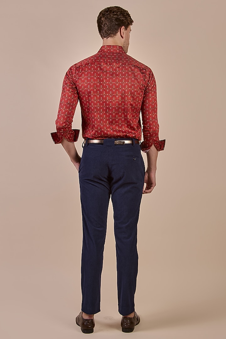 Crimson Red Giza Cotton Boota Printed Wedding Shirt by JJV.Kapurthala By JJ Valaya Men at Pernia's Pop Up Shop