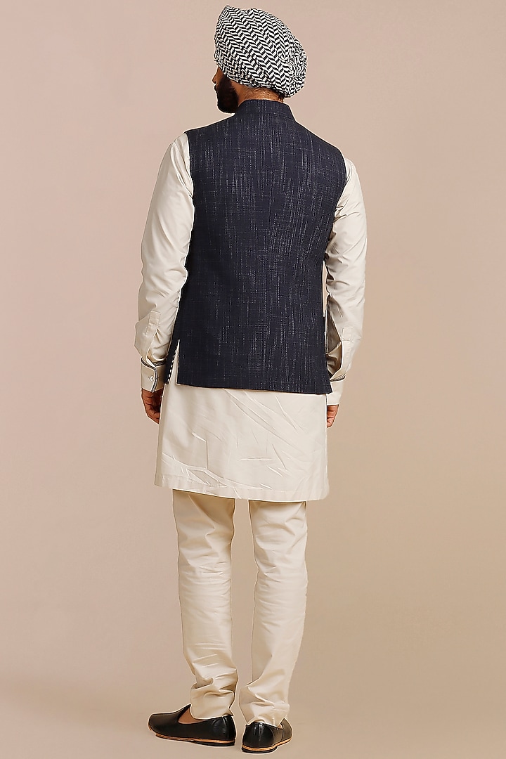 Midnight Blue Viscose Nehru Jacket by JJV.Kapurthala By JJ Valaya Men at Pernia's Pop Up Shop
