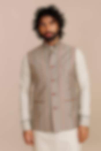 Ivory-Orange Viscose Nehru Jacket by JJV.Kapurthala By JJ Valaya Men at Pernia's Pop Up Shop